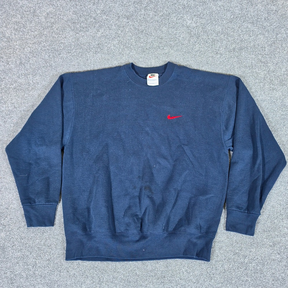 Vintage Nike White Tag Navy Blue Crewneck Sweatshirt Red Swoosh XL Mens 90s